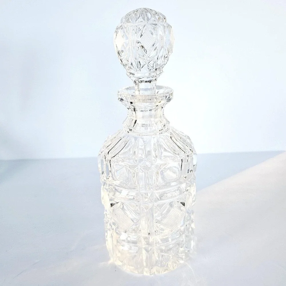 Vintage MCM Heavy Lead Crystal Liquor Decanter Starburst Diamond Pattern Barware